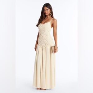 Elegant Cream Maxi Skirt with Front Slit